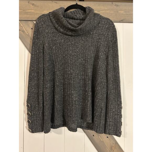 Keren Hart Cowl Neck Gray Sweater With Button Side Detail Size Small - Picture 1 of 6